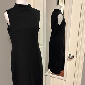 Vintage 90s Emanuel Ungaro Black Sleeveless Mock Neck Midi Sheath Dress
